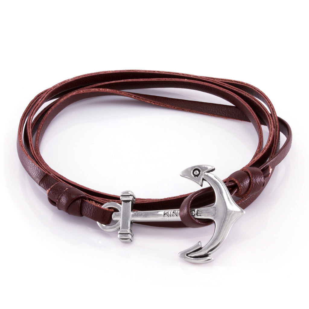 Brown Leather Anchor Bracelet