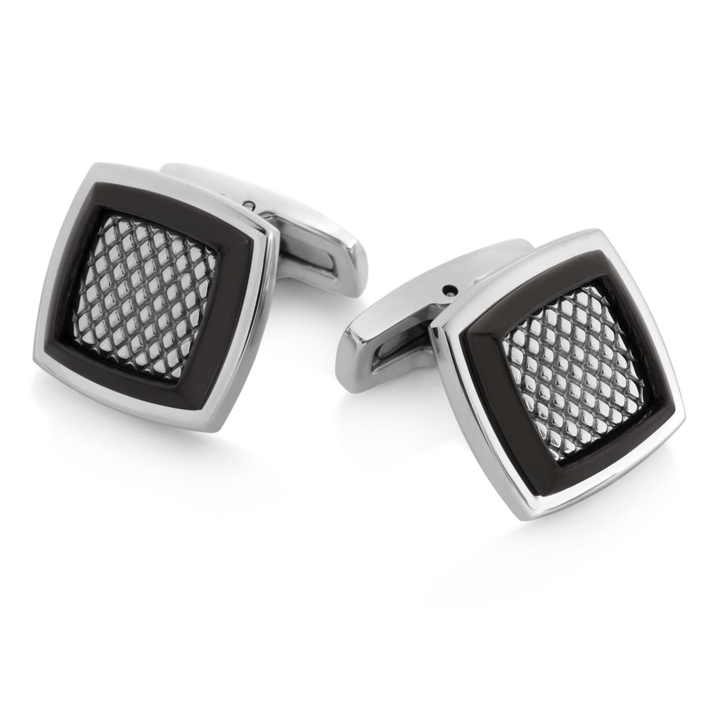 Stainless Steel Classic Mesh Inlay Cuff Links
