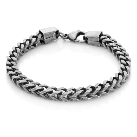 6mm, Vintage Stainless Steel Franco Bracelet (Silver)